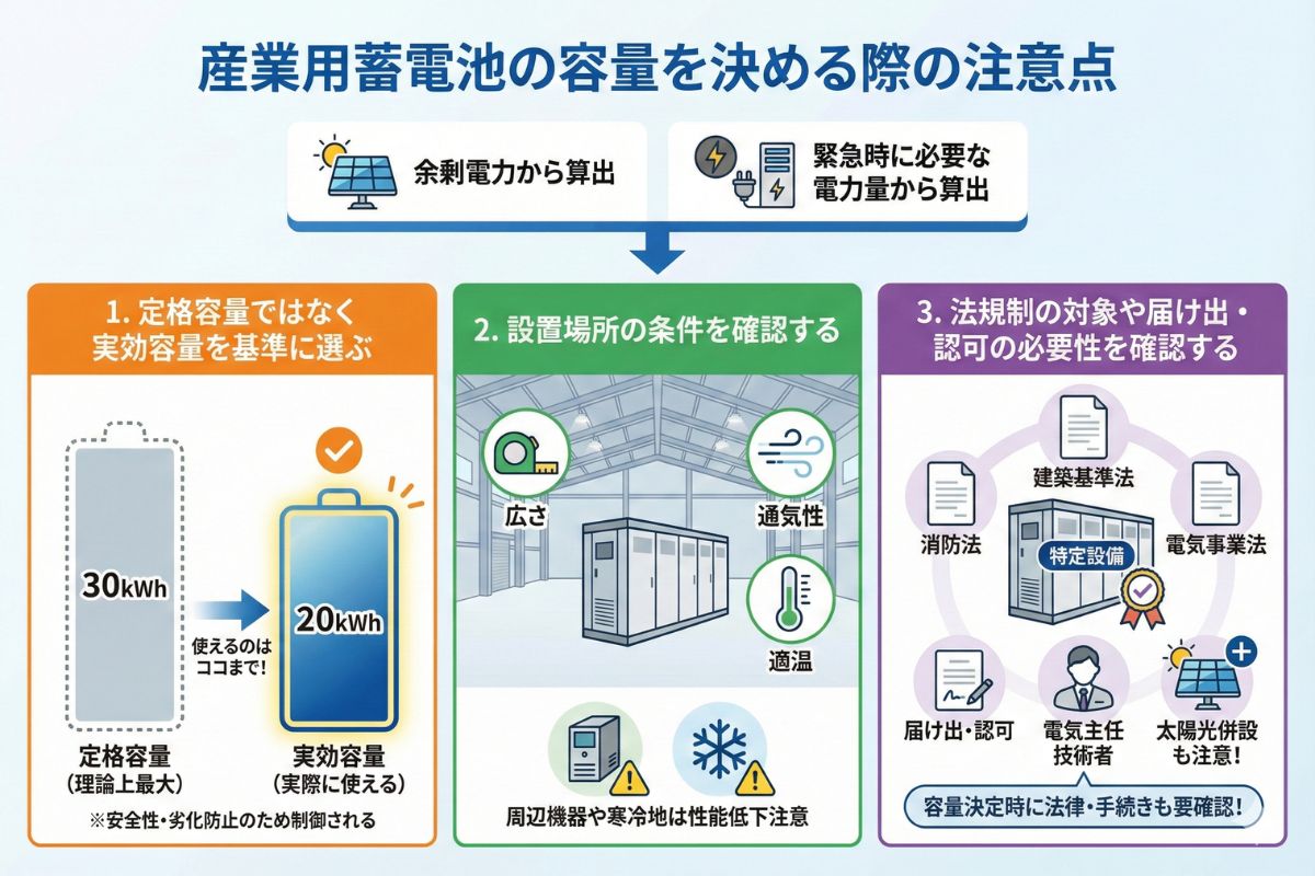 産業用蓄電池の容量を決める際の注意点