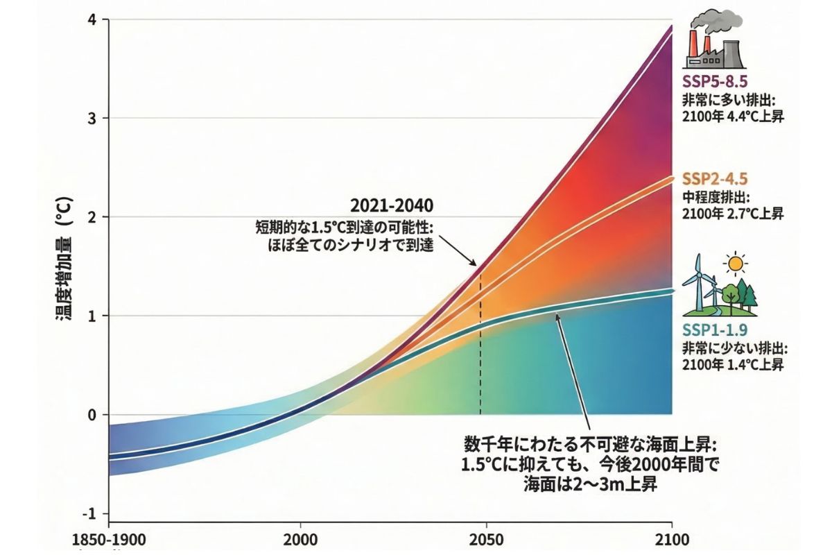 2050年、2100年における世界平均気温の将来予測データ